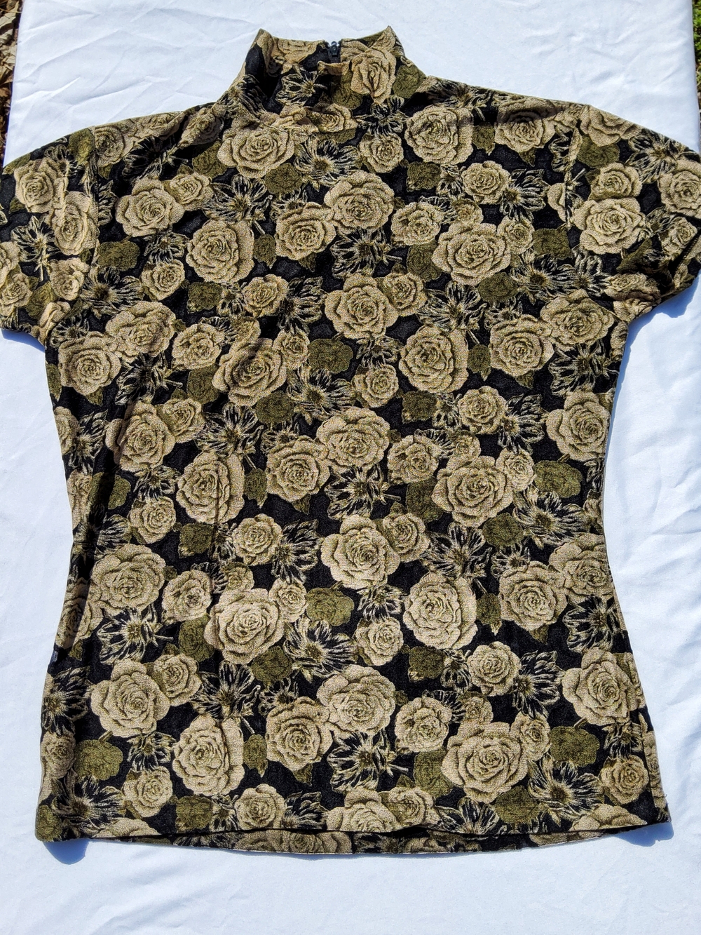 Vintage Rose Semi Sheer Lace Mock Neck Short Sleeve Top